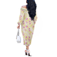 Anthurium Plumeria Lei Pastel Off The Shoulder Long Sleeve Dress Yellow Hawaiian Splendid Palaka