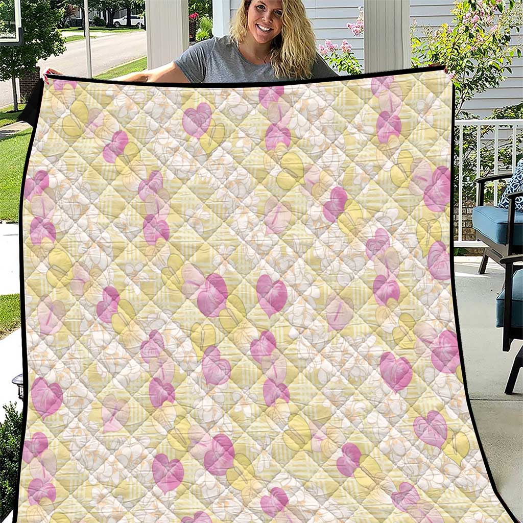 Anthurium Plumeria Lei Pastel Quilt Yellow Hawaiian Splendid Palaka