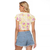 Anthurium Plumeria Lei Pastel Raglan Cropped T Shirt Yellow Hawaiian Splendid Palaka