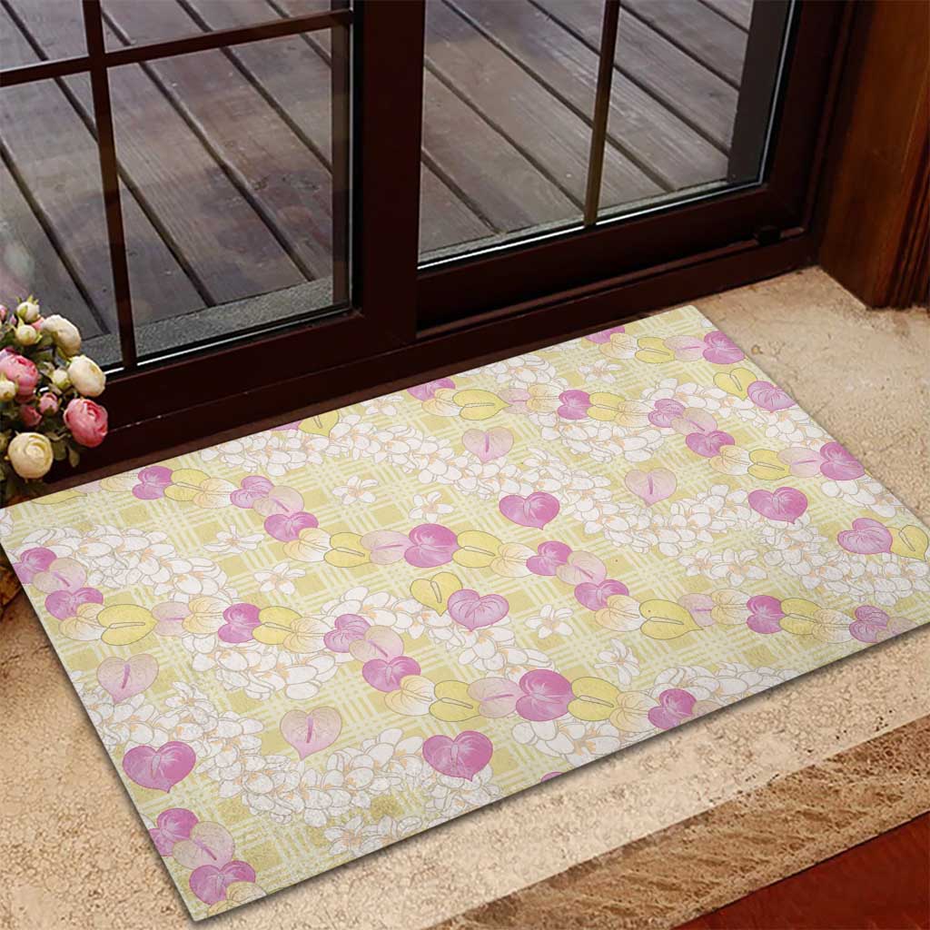 Anthurium Plumeria Lei Pastel Rubber Doormat Yellow Hawaiian Splendid Palaka