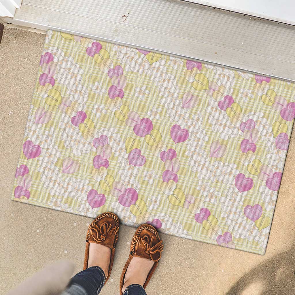 Anthurium Plumeria Lei Pastel Rubber Doormat Yellow Hawaiian Splendid Palaka