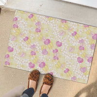 Anthurium Plumeria Lei Pastel Rubber Doormat Yellow Hawaiian Splendid Palaka