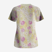 Anthurium Plumeria Lei Pastel Scrub Top Yellow Hawaiian Splendid Palaka