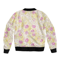 Anthurium Plumeria Lei Pastel Sleeve Zip Bomber Jacket Yellow Hawaiian Splendid Palaka
