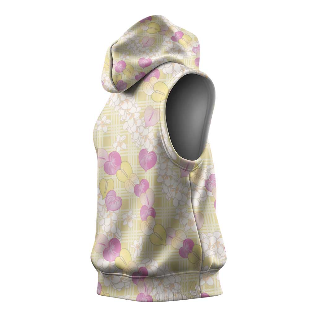 Anthurium Plumeria Lei Pastel Sleeveless Hoodie Yellow Hawaiian Splendid Palaka LT01 - Polynesian Pride