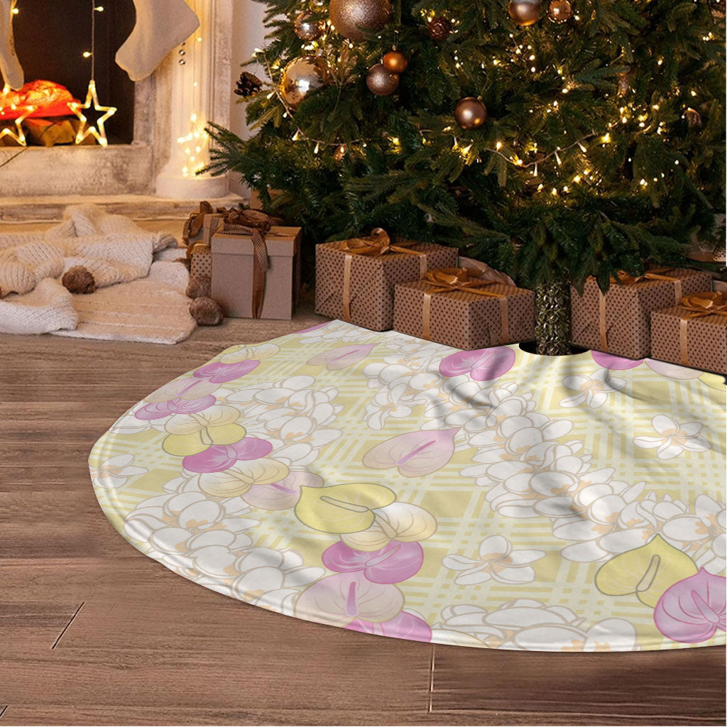 Anthurium Plumeria Lei Pastel Tree Skirt Yellow Hawaiian Splendid Palaka LT01 - Polynesian Pride