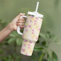 Anthurium Plumeria Lei Pastel Tumbler With Handle Yellow Hawaiian Splendid Palaka