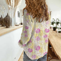 Anthurium Plumeria Lei Pastel Women Casual Shirt Yellow Hawaiian Splendid Palaka