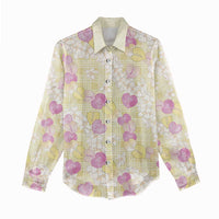 Anthurium Plumeria Lei Pastel Women Casual Shirt Yellow Hawaiian Splendid Palaka