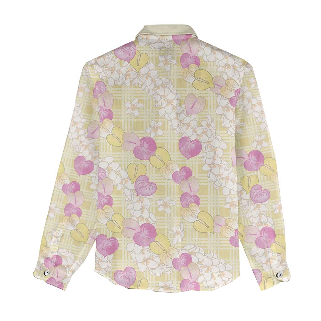 Anthurium Plumeria Lei Pastel Women Casual Shirt Yellow Hawaiian Splendid Palaka