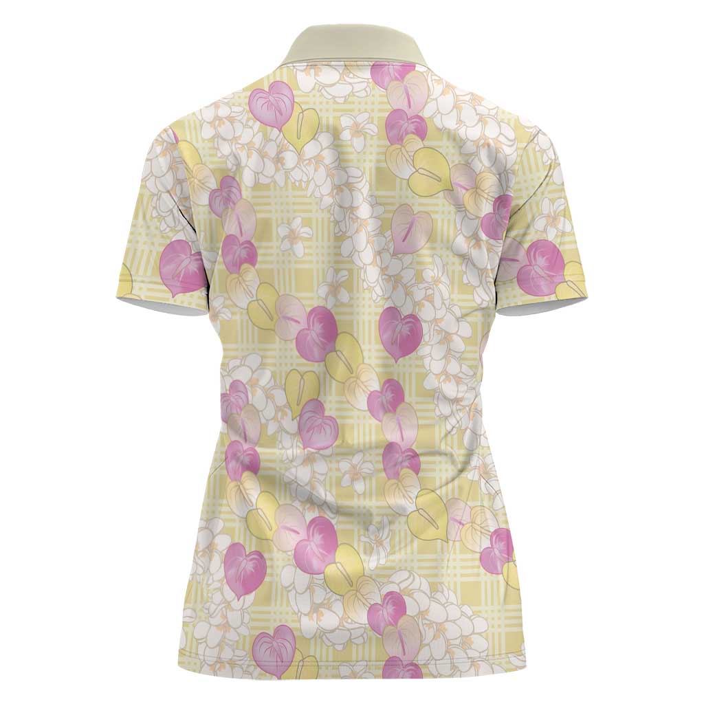 Anthurium Plumeria Lei Pastel Women Polo Shirt Yellow Hawaiian Splendid Palaka