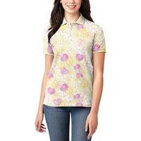 Anthurium Plumeria Lei Pastel Women Polo Shirt Yellow Hawaiian Splendid Palaka