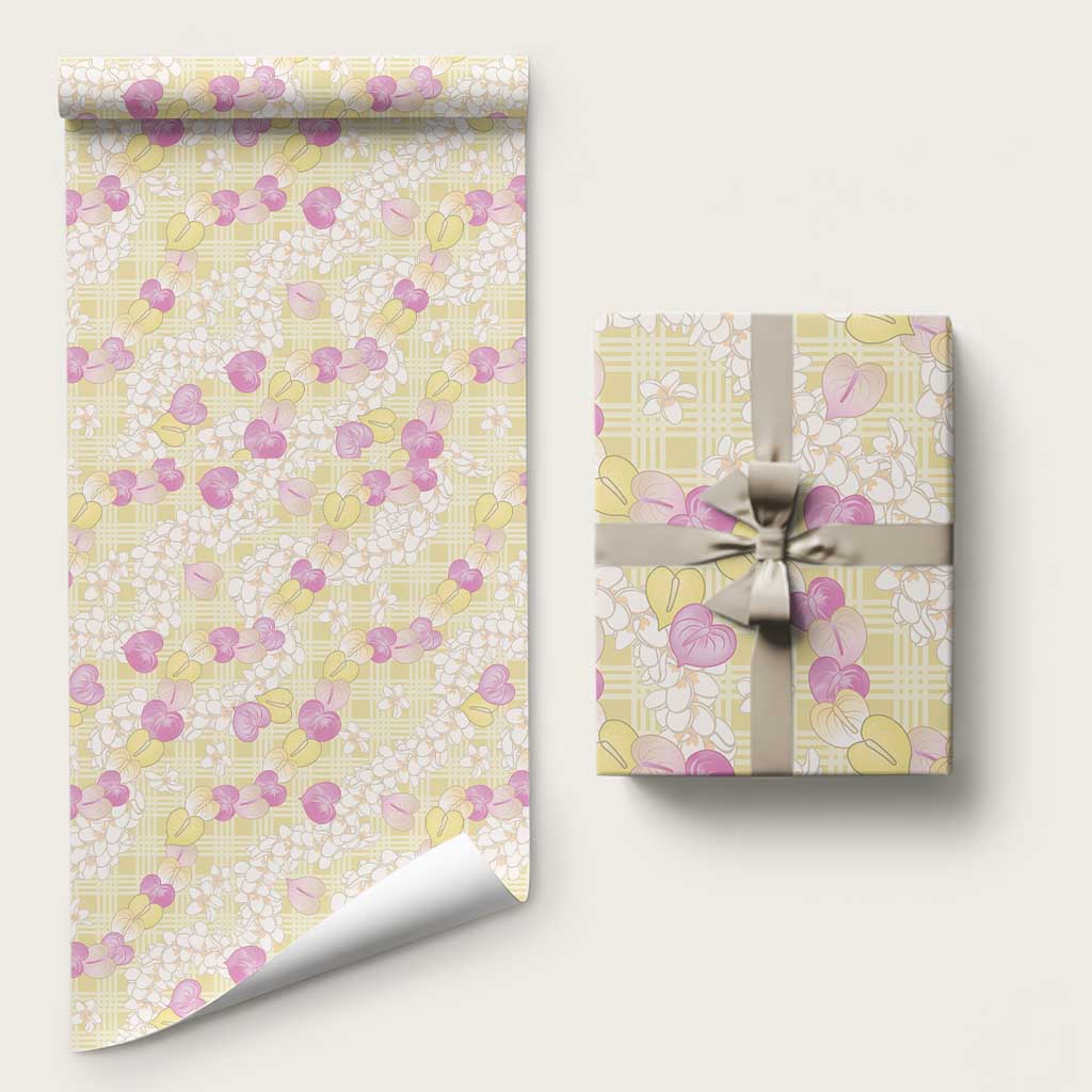 Anthurium Plumeria Lei Pastel Wrapping Paper Yellow Hawaiian Splendid Palaka