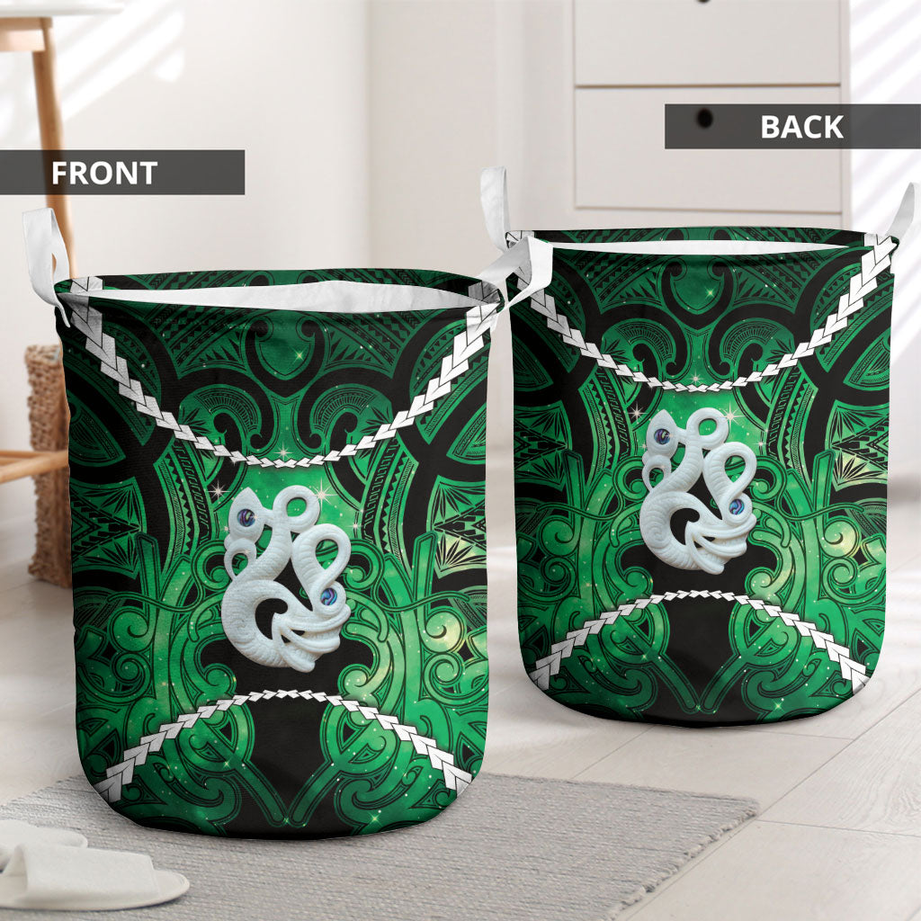 Maori Matariki Manaia Kakariki Laundry Basket Maori Kowhaiwhai Pattern Galaxy