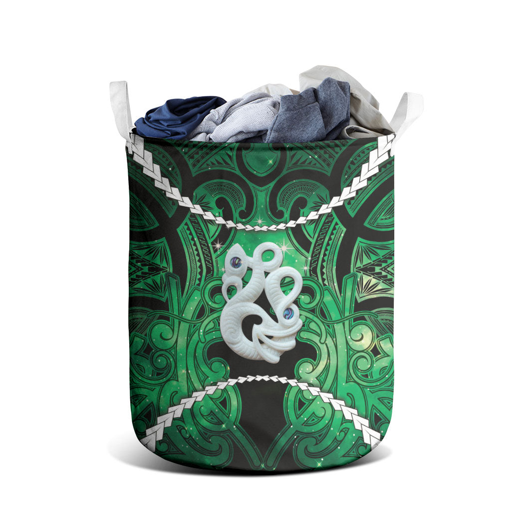 Maori Matariki Manaia Kakariki Laundry Basket Maori Kowhaiwhai Pattern Galaxy