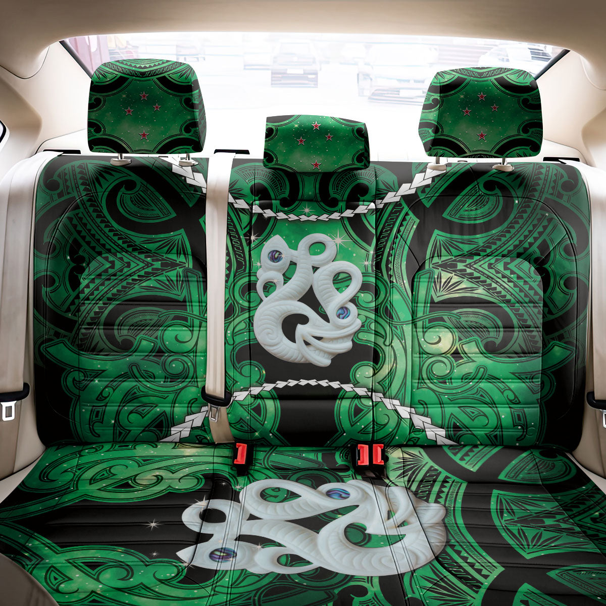 Maori Matariki Manaia Kakariki Back Car Seat Cover Maori Kowhaiwhai Pattern Galaxy