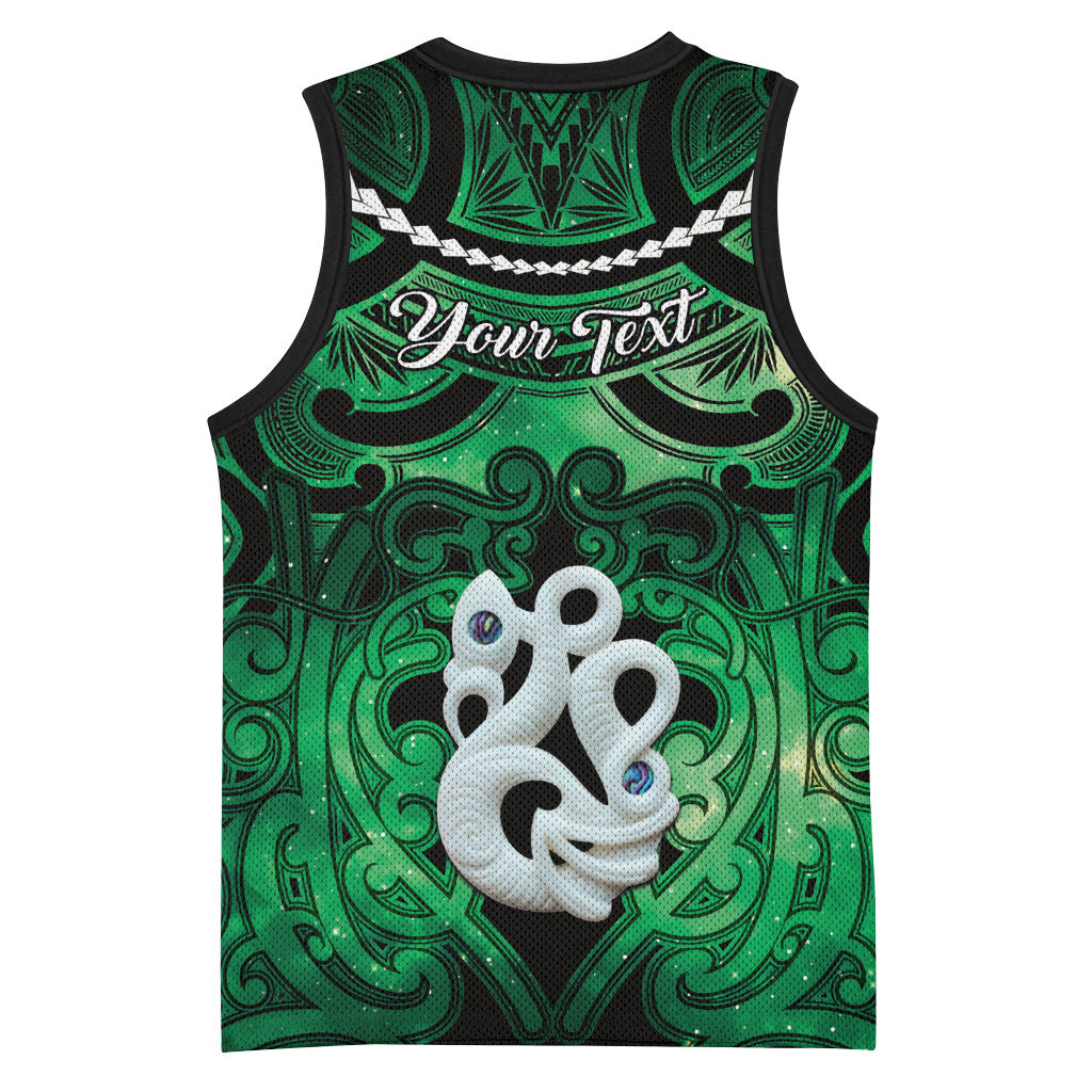 Personalised Maori Matariki Manaia Kakariki Basketball Jersey Maori Kowhaiwhai Pattern Galaxy