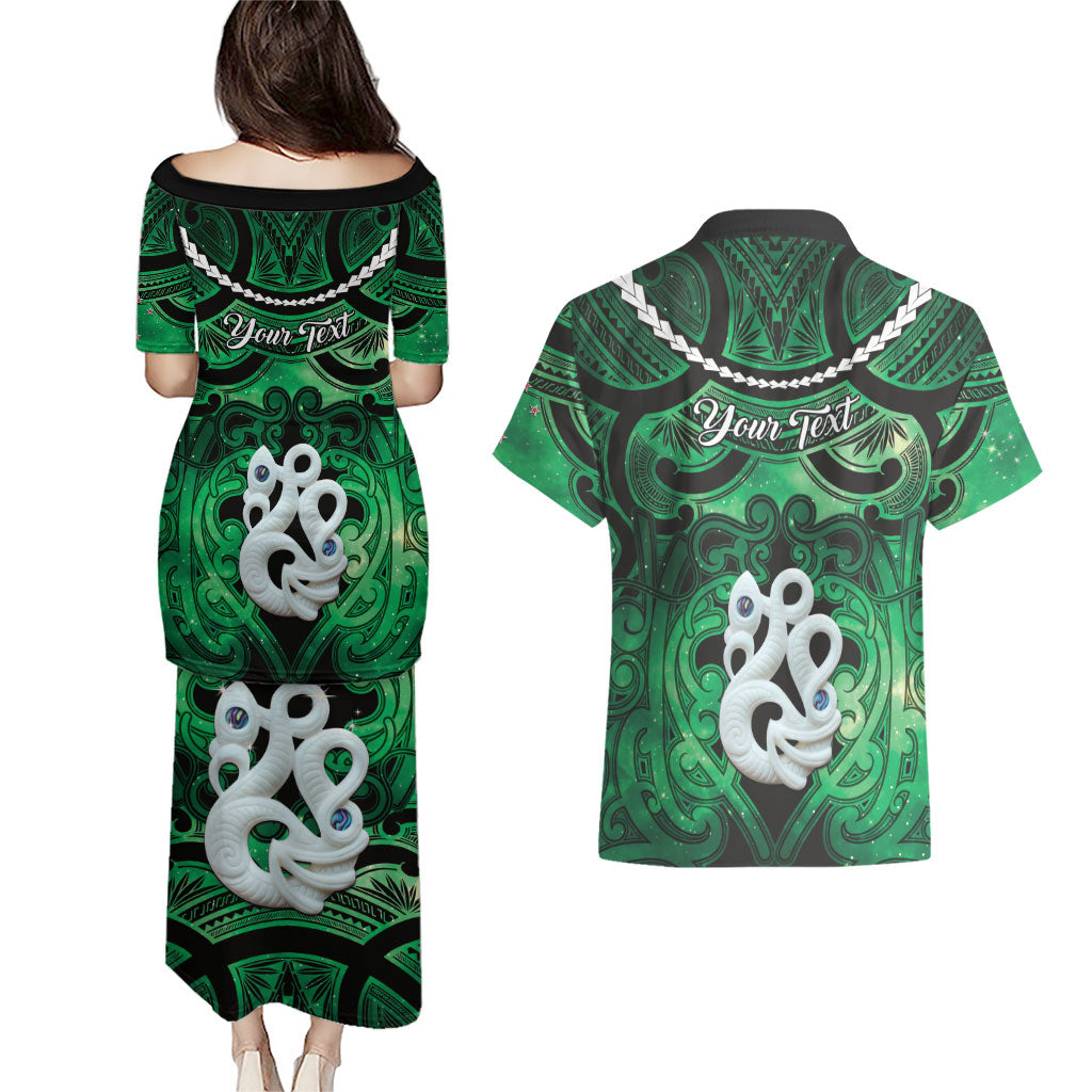 Personalised Maori Matariki Manaia Kakariki Couples Matching Puletasi and Hawaiian Shirt Maori Kowhaiwhai Pattern Galaxy