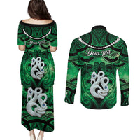 Personalised Maori Matariki Manaia Kakariki Couples Matching Puletasi and Long Sleeve Button Shirt Maori Kowhaiwhai Pattern Galaxy