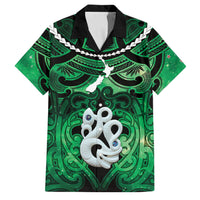 Personalised Maori Matariki Manaia Kakariki Family Matching Long Sleeve Bodycon Dress and Hawaiian Shirt Maori Kowhaiwhai Pattern Galaxy LT01 Dad's Shirt - Short Sleeve Green - Polynesian Pride