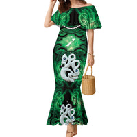Personalised Maori Matariki Manaia Kakariki Family Matching Mermaid Dress and Hawaiian Shirt Maori Kowhaiwhai Pattern Galaxy LT01 Mom's Dress Green - Polynesian Pride