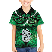 Personalised Maori Matariki Manaia Kakariki Family Matching Off Shoulder Maxi Dress and Hawaiian Shirt Maori Kowhaiwhai Pattern Galaxy LT01 Son's Shirt Green - Polynesian Pride