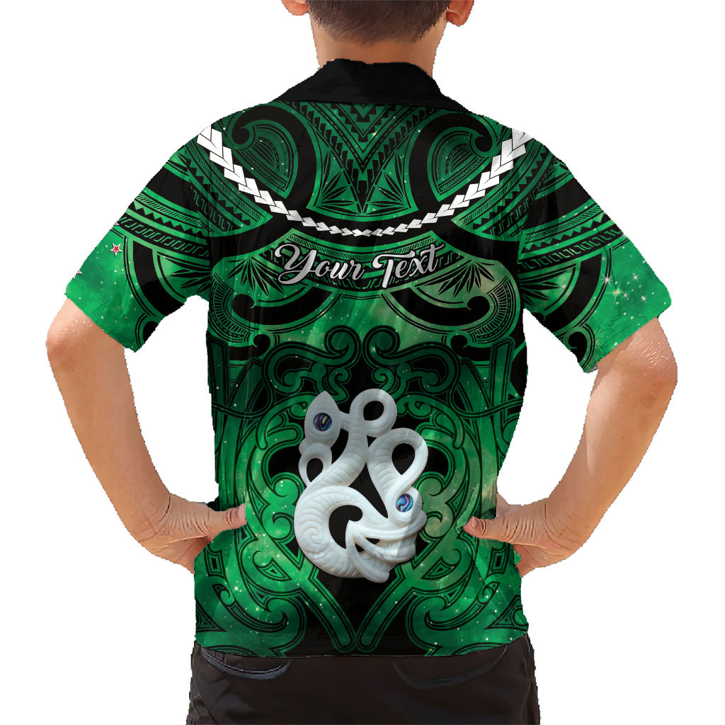 Personalised Maori Matariki Manaia Kakariki Family Matching Off Shoulder Short Dress and Hawaiian Shirt Maori Kowhaiwhai Pattern Galaxy LT01 - Polynesian Pride