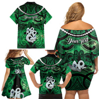 Personalised Maori Matariki Manaia Kakariki Family Matching Off Shoulder Short Dress and Hawaiian Shirt Maori Kowhaiwhai Pattern Galaxy LT01 - Polynesian Pride