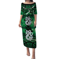 Personalised Maori Matariki Manaia Kakariki Family Matching Puletasi and Hawaiian Shirt Maori Kowhaiwhai Pattern Galaxy LT01 Mom's Dress Green - Polynesian Pride