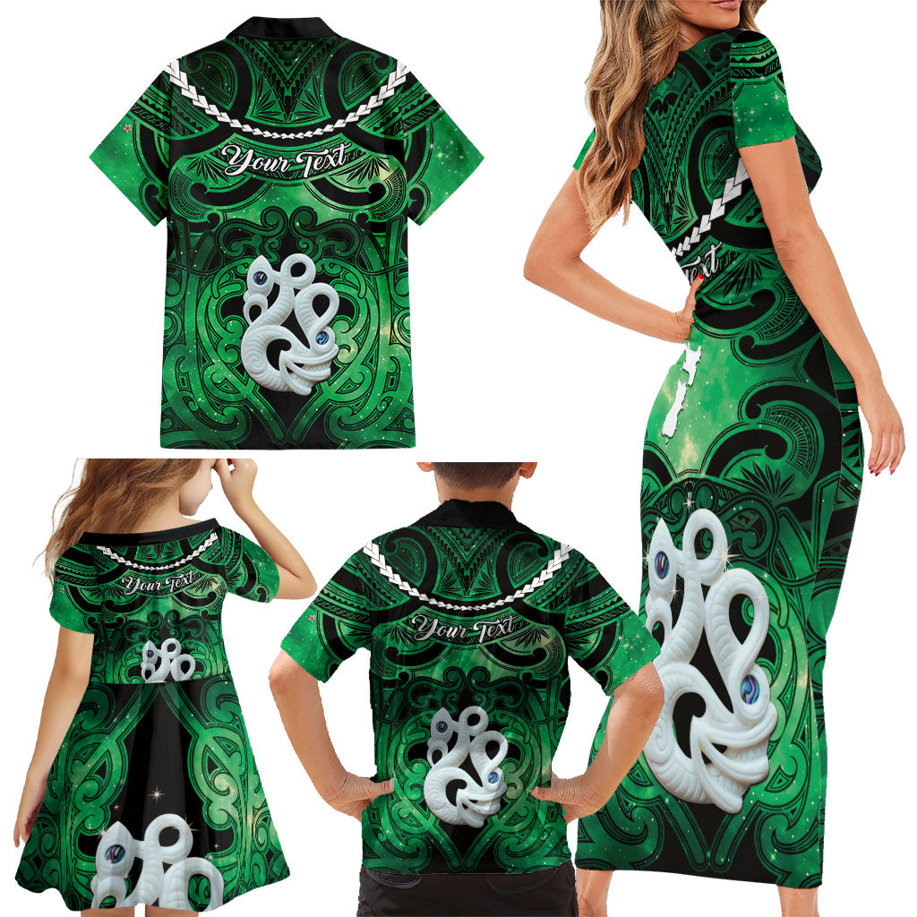 Personalised Maori Matariki Manaia Kakariki Family Matching Short Sleeve Bodycon Dress and Hawaiian Shirt Maori Kowhaiwhai Pattern Galaxy LT01 - Polynesian Pride
