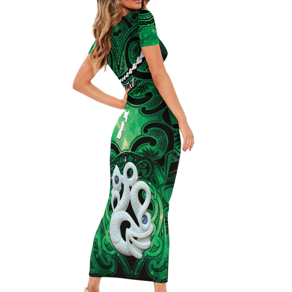 Personalised Maori Matariki Manaia Kakariki Family Matching Short Sleeve Bodycon Dress and Hawaiian Shirt Maori Kowhaiwhai Pattern Galaxy LT01 - Polynesian Pride