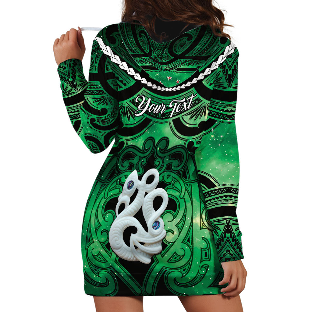 Personalised Maori Matariki Manaia Kakariki Hoodie Dress Maori Kowhaiwhai Pattern Galaxy