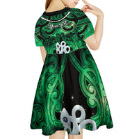 Personalised Maori Matariki Manaia Kakariki Kid Short Sleeve Dress Maori Kowhaiwhai Pattern Galaxy