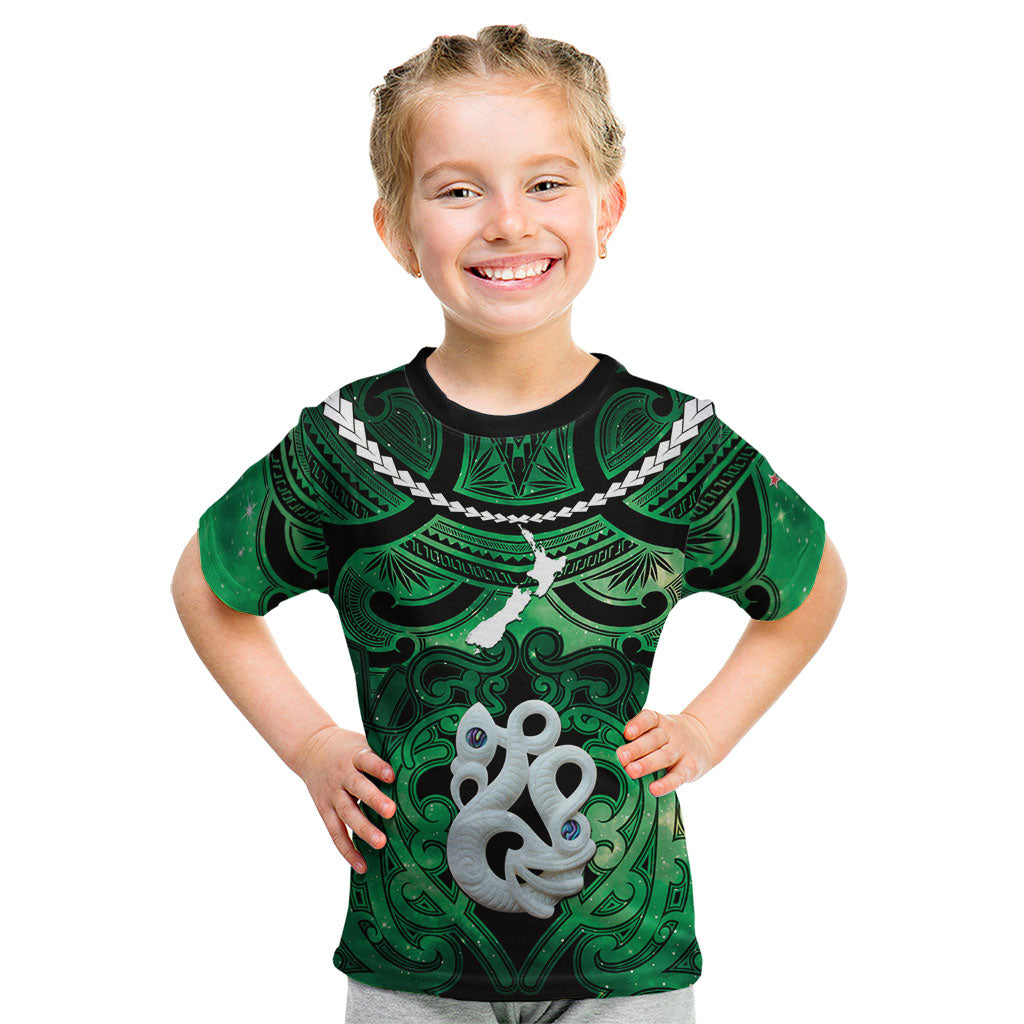 Personalised Maori Matariki Manaia Kakariki Kid T Shirt Maori Kowhaiwhai Pattern Galaxy