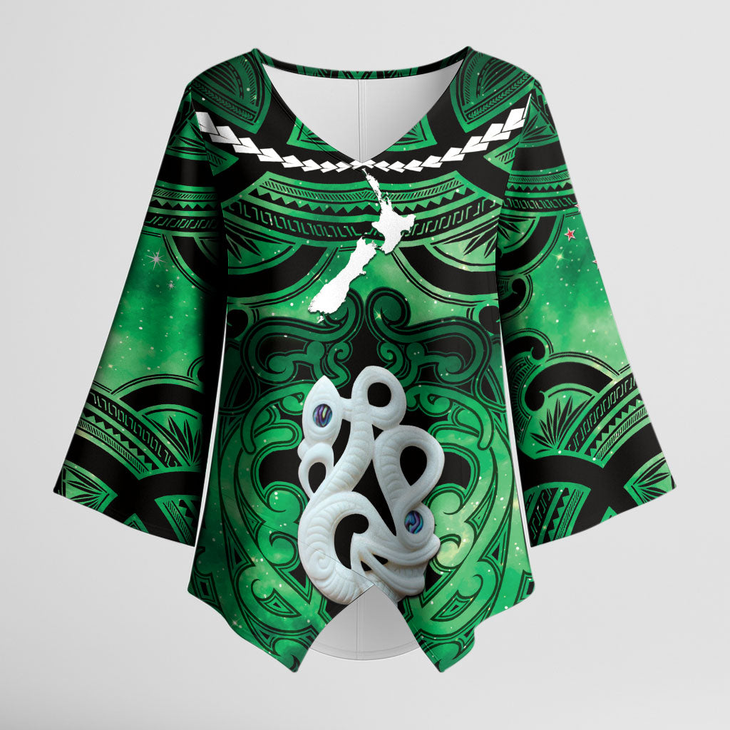 Personalised Maori Matariki Manaia Kakariki Kimono Sleeve Blouse Maori Kowhaiwhai Pattern Galaxy