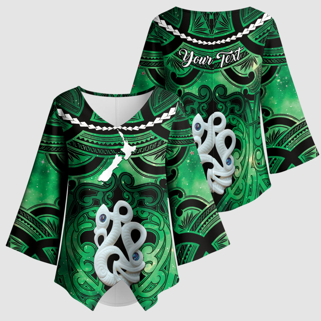 Personalised Maori Matariki Manaia Kakariki Kimono Sleeve Blouse Maori Kowhaiwhai Pattern Galaxy