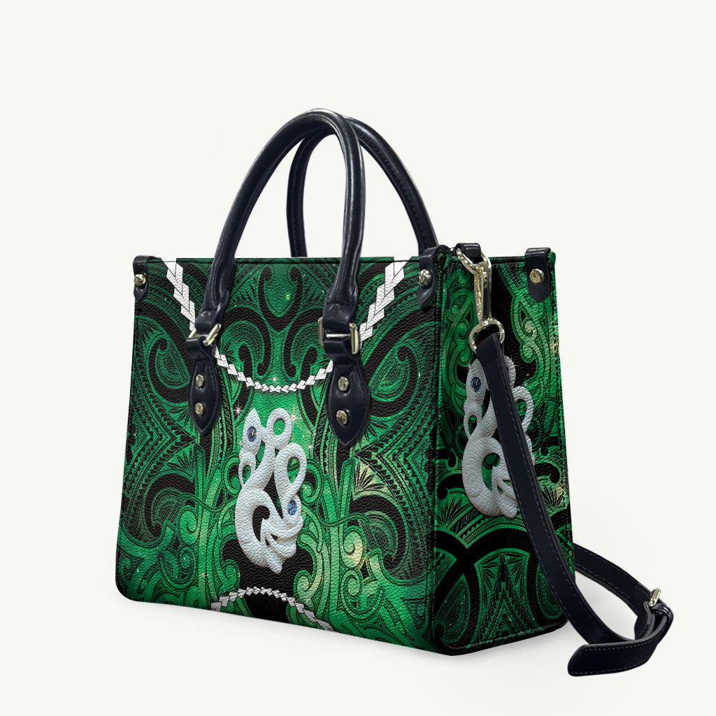 Maori Matariki Manaia Kakariki Leather Bag Maori Kowhaiwhai Pattern Galaxy