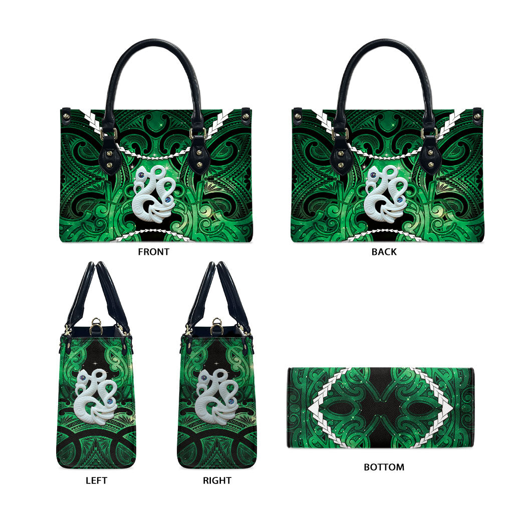 Maori Matariki Manaia Kakariki Leather Bag Maori Kowhaiwhai Pattern Galaxy