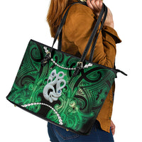 Maori Matariki Manaia Kakariki Leather Tote Bag Maori Kowhaiwhai Pattern Galaxy