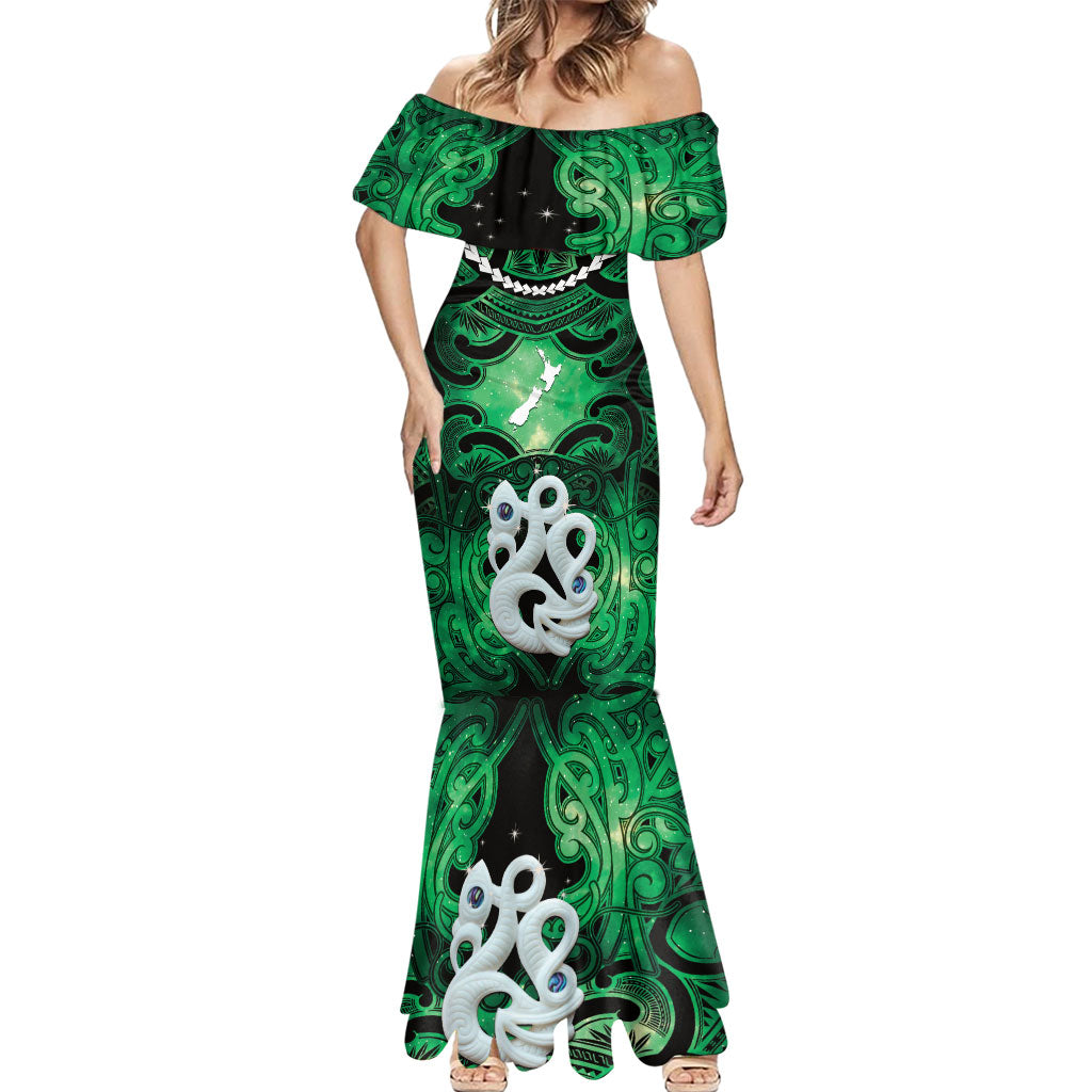 Personalised Maori Matariki Manaia Kakariki Mermaid Dress Maori Kowhaiwhai Pattern Galaxy