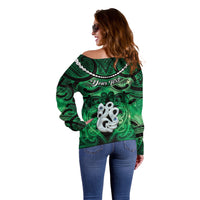 Personalised Maori Matariki Manaia Kakariki Off Shoulder Sweater Maori Kowhaiwhai Pattern Galaxy