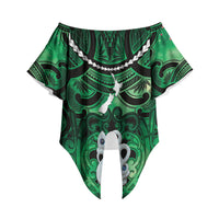 Personalised Maori Matariki Manaia Kakariki Off Shoulder Wrap Waist Top Maori Kowhaiwhai Pattern Galaxy LT01 Green - Polynesian Pride