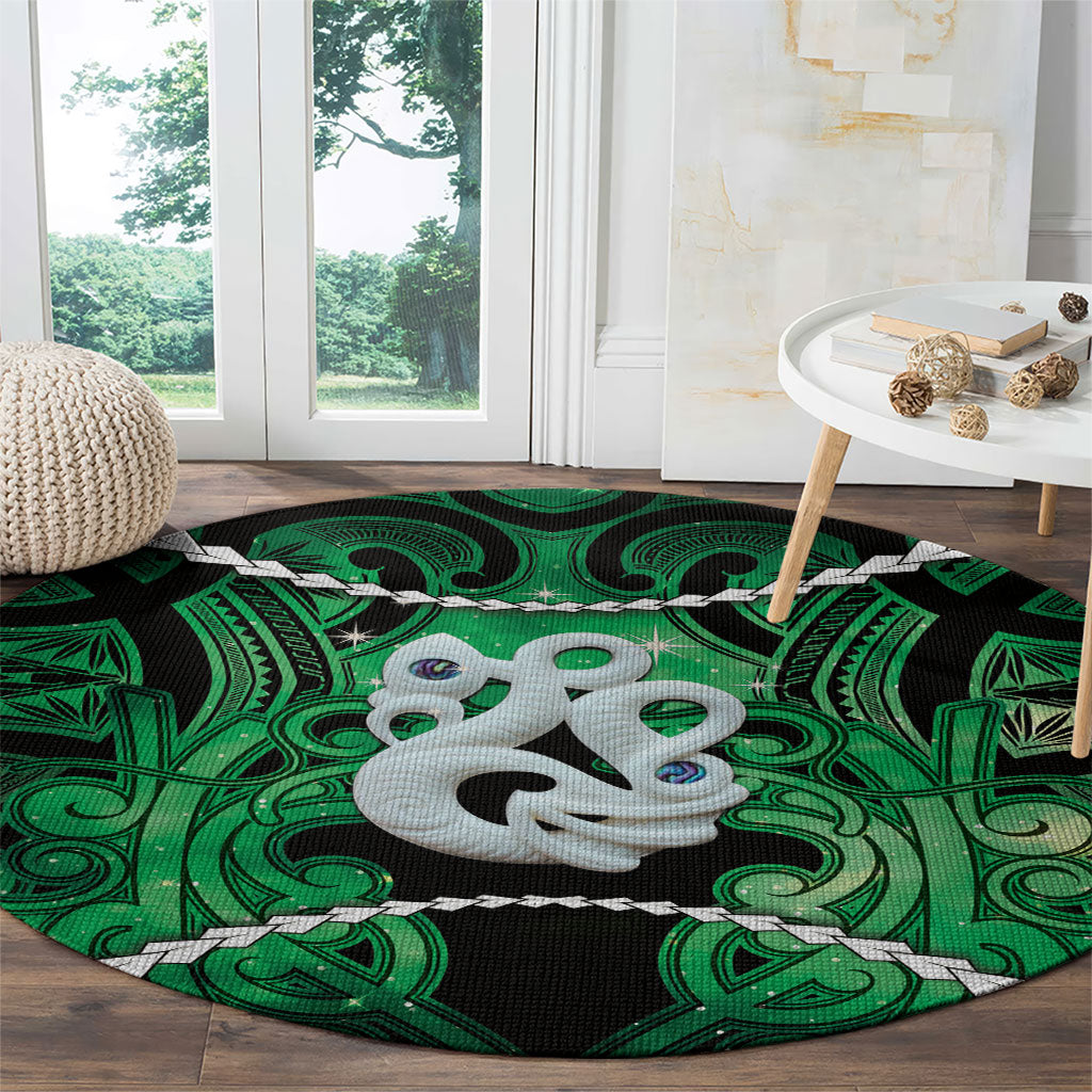 Maori Matariki Manaia Kakariki Round Carpet Maori Kowhaiwhai Pattern Galaxy