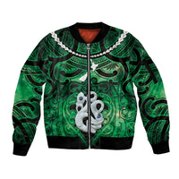 Personalised Maori Matariki Manaia Kakariki Sleeve Zip Bomber Jacket Maori Kowhaiwhai Pattern Galaxy
