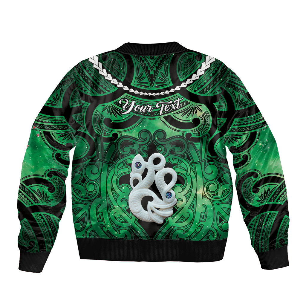 Personalised Maori Matariki Manaia Kakariki Sleeve Zip Bomber Jacket Maori Kowhaiwhai Pattern Galaxy