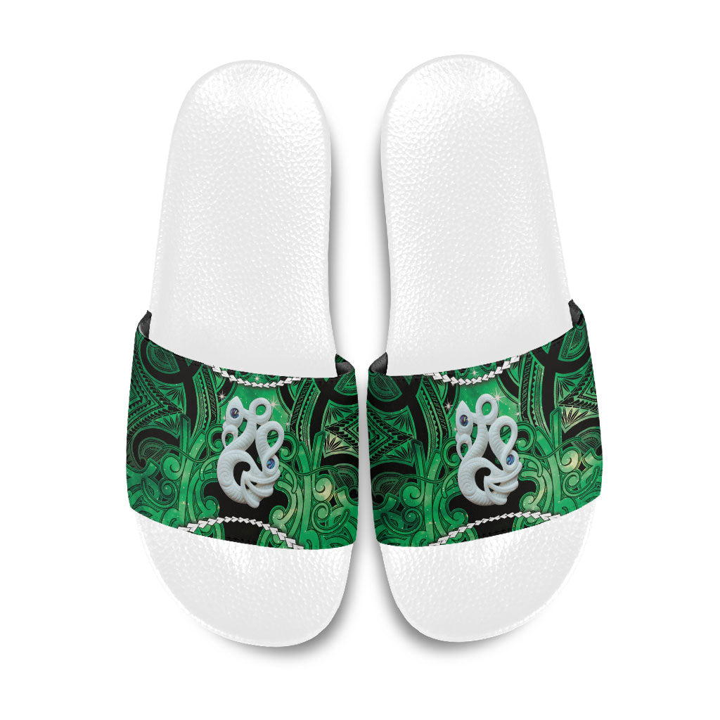 Maori Matariki Manaia Kakariki Slide Sandals Maori Kowhaiwhai Pattern Galaxy