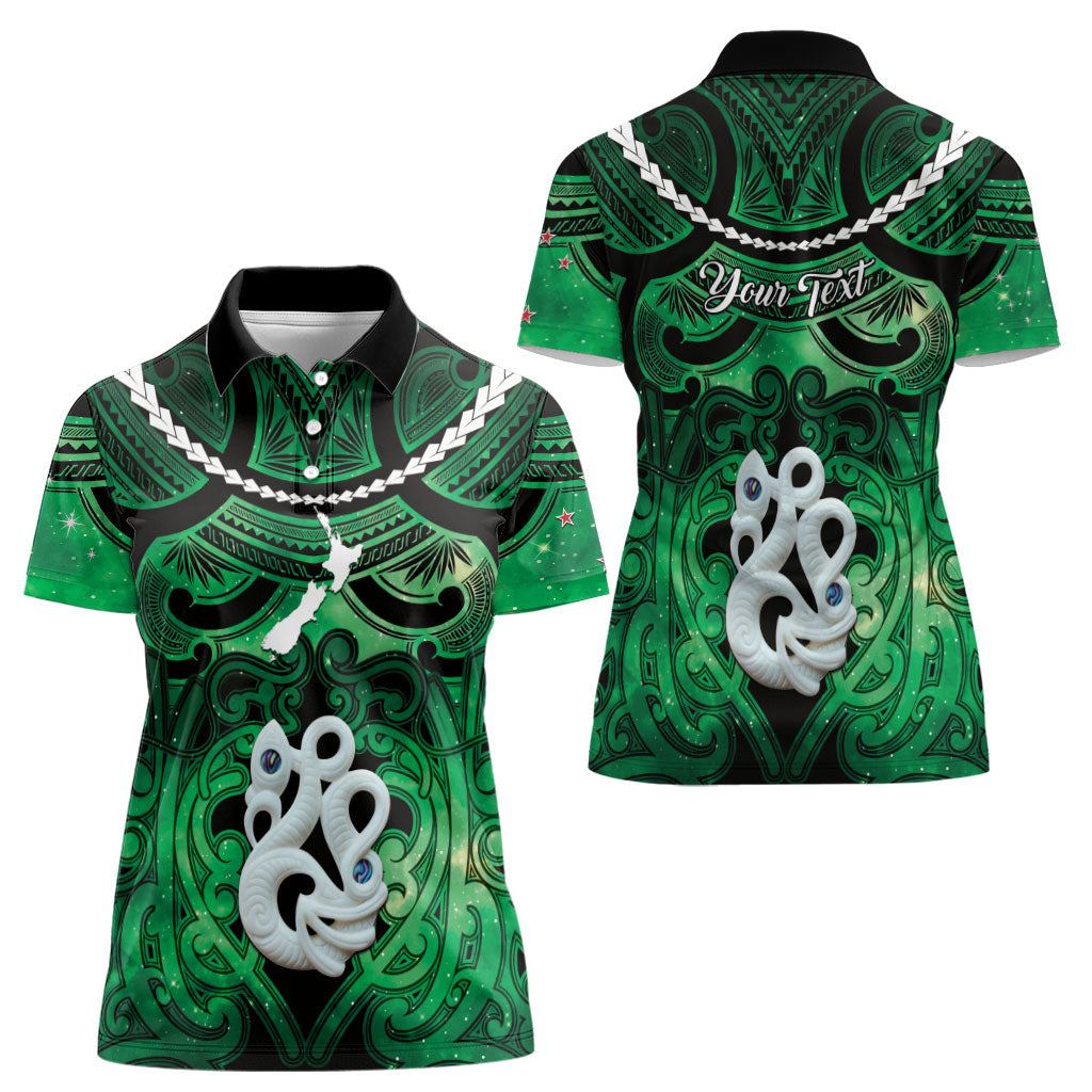 Personalised Maori Matariki Manaia Kakariki Women Polo Shirt Maori Kowhaiwhai Pattern Galaxy