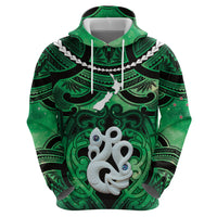Personalised Maori Matariki Manaia Kakariki Zip Hoodie Maori Kowhaiwhai Pattern Galaxy