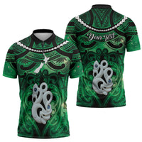 Personalised Maori Matariki Manaia Kakariki Zipper Polo Shirt Maori Kowhaiwhai Pattern Galaxy