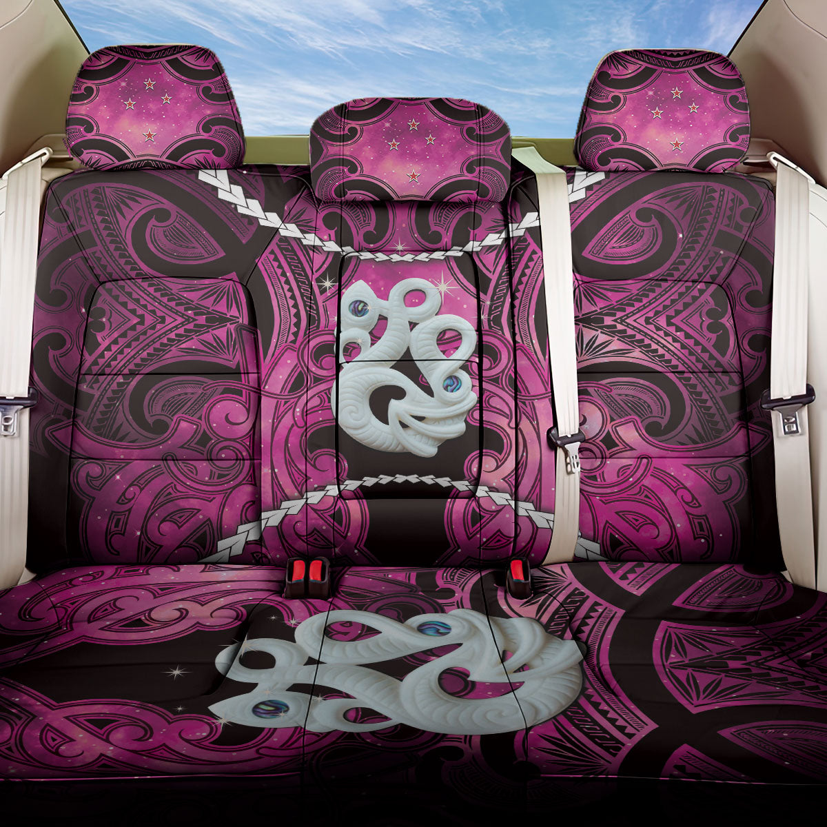 Maori Matariki Manaia Mawhero Back Car Seat Cover Maori Kowhaiwhai Pattern Galaxy
